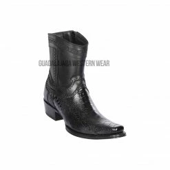 Guadalajara Western Wear Los Altos Black Ostrich Leg European Square Toe Ankle Boot