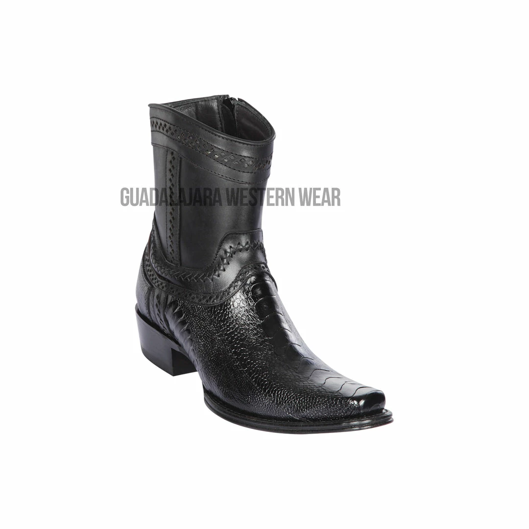 Guadalajara Western Wear Los Altos Black Ostrich Leg European Square Toe Ankle Boot 3 Guadalajara Western Wear Los Altos Black Ostrich Leg European Square Toe Ankle Boot