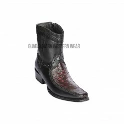 Guadalajara Western Wear Los Altos Black Cherry Ostrich & Deer European Square Toe Ankle Boot