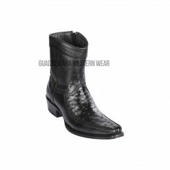 Guadalajara Western Wear Los Altos Black Ostrich & Deer European Square Toe Ankle Boot Men