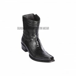 Guadalajara Western Wear Los Altos Black Ostrich Leg & Deer European Square Toe Ankle Boot Men