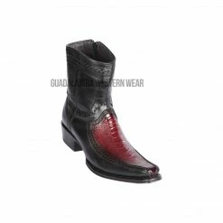 Guadalajara Western Wear Men Los Altos Faded Burgundy Ostrich Leg & Deer European Square Toe Ankle Boot