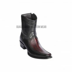 Guadalajara Western Wear Men Los Altos Black Cherry Ostrich Leg & Deer European Square Toe Ankle Boot