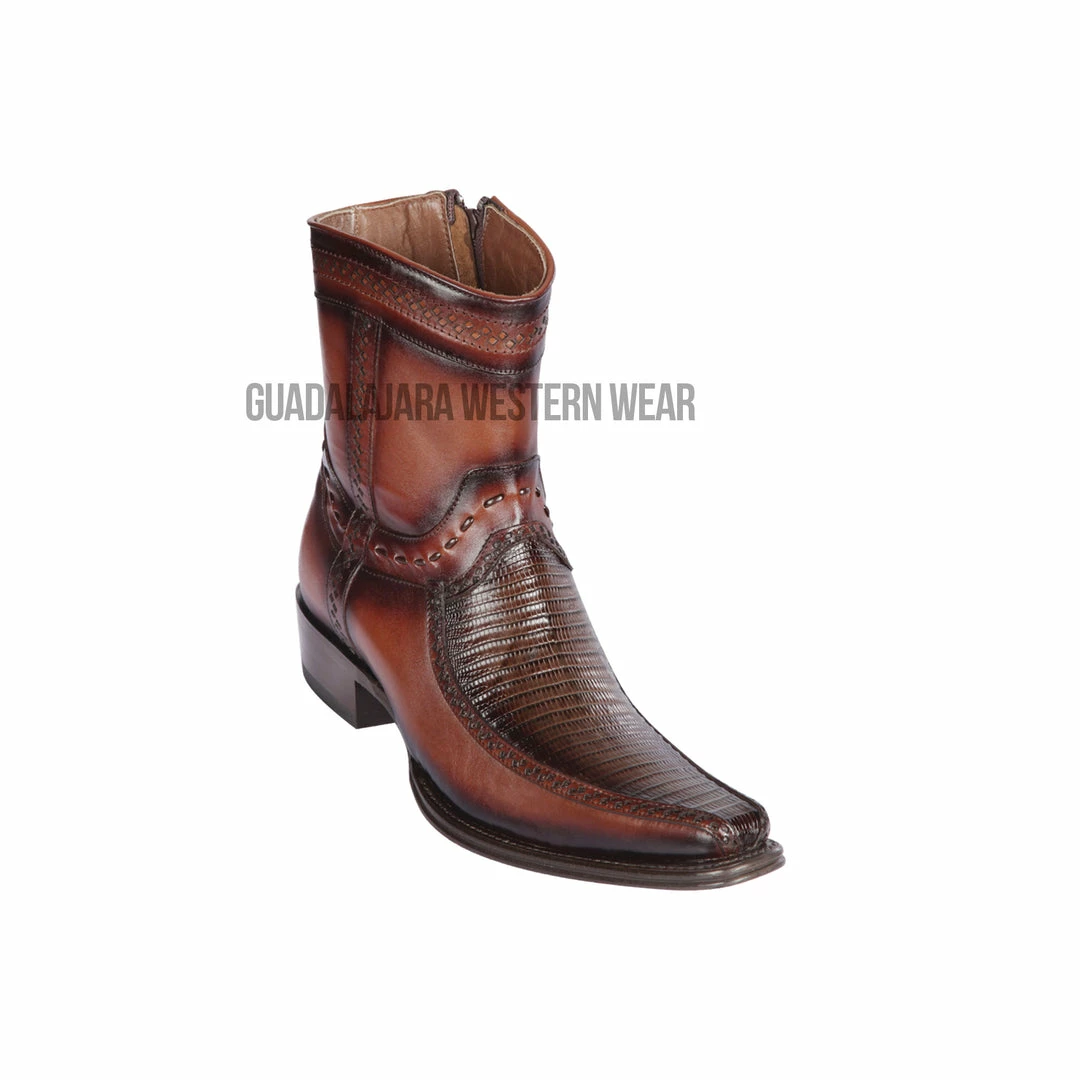 Guadalajara Western Wear Los Altos Faded Brown Teju & Deer European Square Toe Ankle Boot 3 Guadalajara Western Wear Los Altos Faded Brown Teju & Deer European Square Toe Ankle Boot