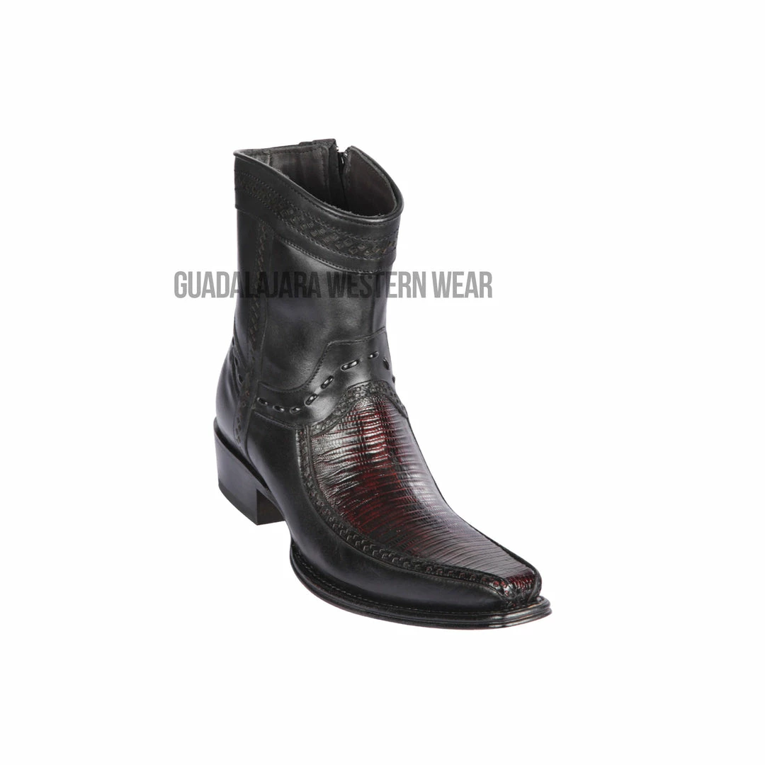 Guadalajara Western Wear Men Los Altos Black Cherry Teju & Deer European Square Toe Ankle Boot 3 Guadalajara Western Wear Men Los Altos Black Cherry Teju & Deer European Square Toe Ankle Boot