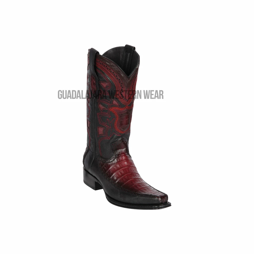 Guadalajara Western Wear Los Altos Faded Burgundy Caiman Belly & Deer European Square Toe Cowboy Boots Men 3 Guadalajara Western Wear Los Altos Faded Burgundy Caiman Belly & Deer European Square Toe Cowboy Boots Men