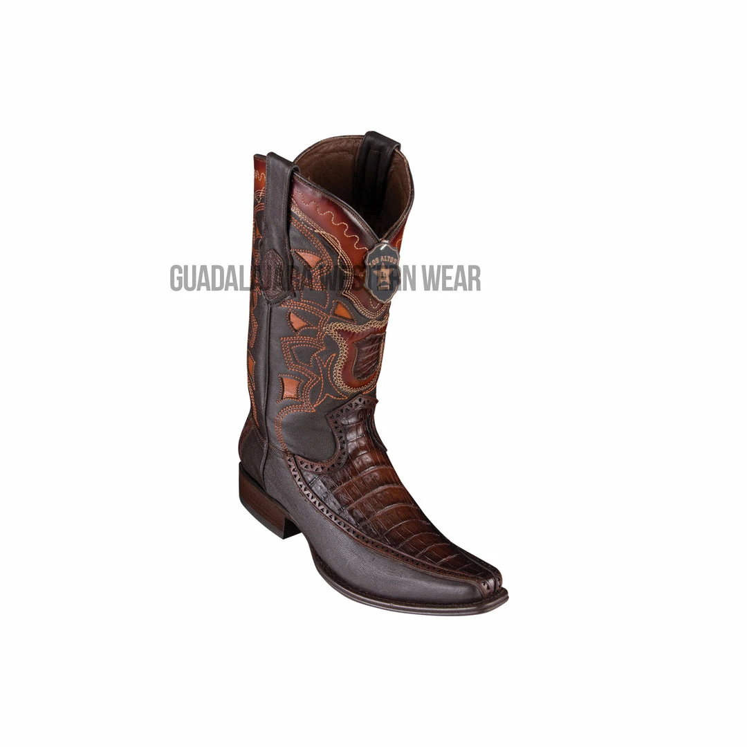 Guadalajara Western Wear Los Altos Faded Brown Caiman Belly & Deer European Square Toe Cowboy Boots 3 Guadalajara Western Wear Los Altos Faded Brown Caiman Belly & Deer European Square Toe Cowboy Boots