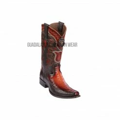 Guadalajara Western Wear Los Altos Faded Cognac Ostrich & Deer European Square Toe Cowboy Boots Men