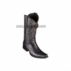Guadalajara Western Wear Men Los Altos Black Ostrich & Deer European Square Toe Cowboy Boots