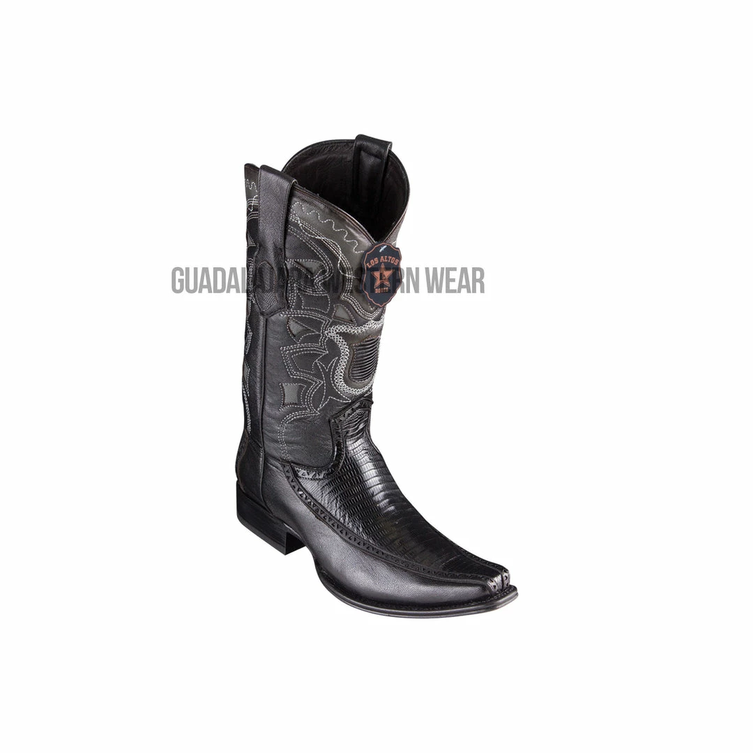 Guadalajara Western Wear Los Altos Black Teju & Deer European Square Toe Cowboy Boots Men 3 Guadalajara Western Wear Los Altos Black Teju & Deer European Square Toe Cowboy Boots Men