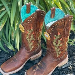 Guadalajara Western Wear Corral Women's Embroidery And Studs Western Boot Square Toe