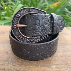 Guadalajara Western Wear Ariat Women's Fleur De Lis Horse Shoe Buckle Belt, Brown