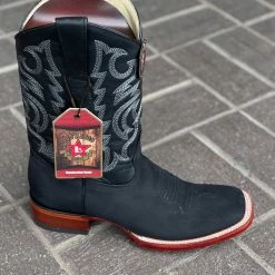 Guadalajara Western Wear Men Los Altos Nobuck Black Wide Square Toe Cowboy Boots