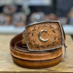 Guadalajara Western Wear Cuadra Flame Miel Modern Ostrich Leather Belt