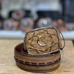 Guadalajara Western Wear Men Cuadra Everest Tabaco Modern Ostrich Leather Belt
