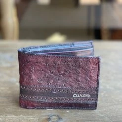Guadalajara Western Wear Cuadra Black Cherry Full Quill Ostrich Leather Wallet