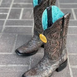 Guadalajara Western Wear Corral Boots Women's Black Hand Tooled Square Toe Boot