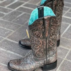 Guadalajara Western Wear Corral Boots Women's Black Hand Tooled Square Toe Boot