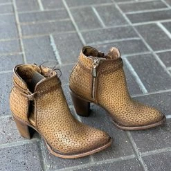 Cuadra Brown Laser Woven Round Toe Ankle Women Boot