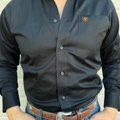 Guadalajara Western Wear Men Ariat Solid Twill Black/Bronze Classic Long Sleeve Shirt