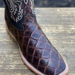Guadalajara Western Wear Men Pirarrucu Print Brown Wide Square Toe Cowboy Boots