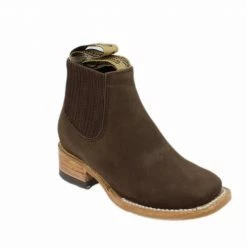 Guadalajara Western Wear White Diamond Kid Square Toe Suede Brown Ankle Boot