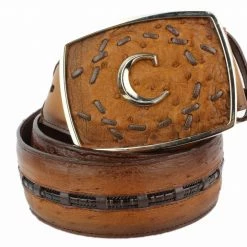 Guadalajara Western Wear Cuadra Flame Miel Modern Ostrich Leather Belt