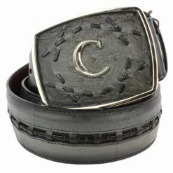 Guadalajara Western Wear Cuadra Flame Grey Modern Ostrich Leather Belt