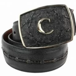 Guadalajara Western Wear Cuadra Black Modern Ostrich Leather Belt Men