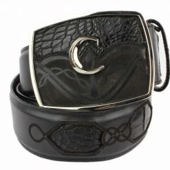 Guadalajara Western Wear Men Cuadra Black Modern Caiman Leather Belt