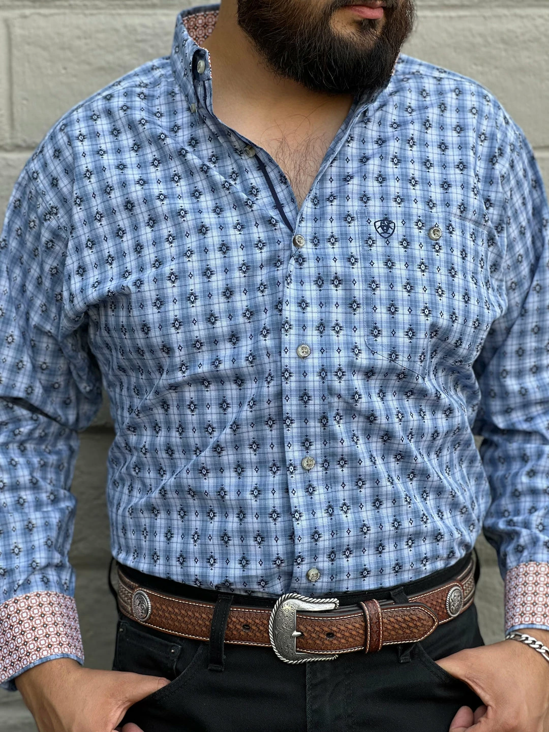 Guadalajara Western Wear Men Ariat Bakelite Blue Classic Long Shirt 3 Guadalajara Western Wear Men Ariat Bakelite Blue Classic Long Shirt