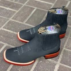 Guadalajara Western Wear Wild West Nobuk Black Wide Square Toe Botin Charro Men