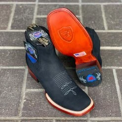 Guadalajara Western Wear Wild West Nobuk Black Wide Square Toe Botin Charro Men