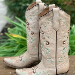 Guadalajara Western Wear Circle G By Corral Women's Sand & Flower Embroidery Snip Toe Boot