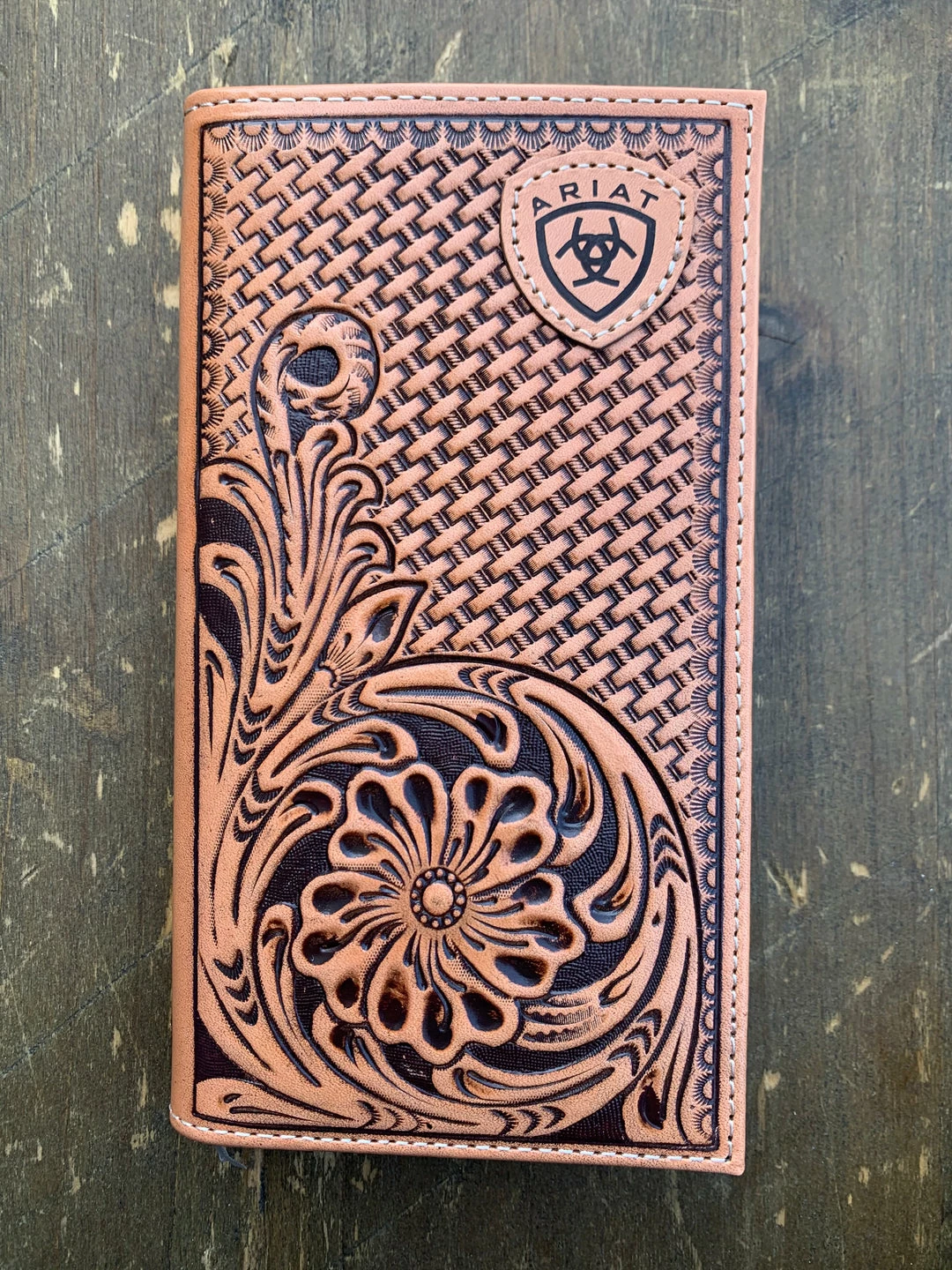 Guadalajara Western Wear Ariat Men's Flower Embossed Logo Rodeo Wallet 3 Guadalajara Western Wear Ariat Men's Flower Embossed Logo Rodeo Wallet