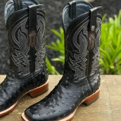 Ariat Tanner Mark Black Ostrich Print Wide Square Toe Cowboy Boot Men