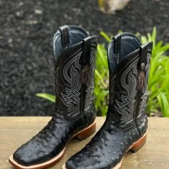 Ariat Tanner Mark Black Ostrich Print Wide Square Toe Cowboy Boot Men