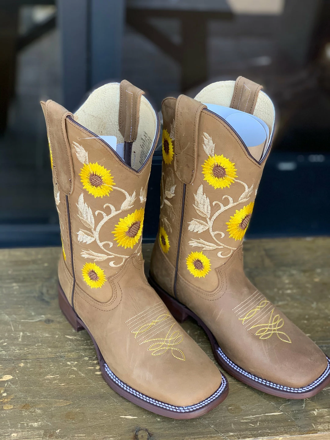 Reywelt Sunflower Light Brown Floral Square Toe Cowgirl Boots Women 3 Reywelt Sunflower Light Brown Floral Square Toe Cowgirl Boots Women