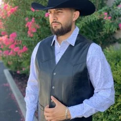 Guadalajara Western Wear Men's Lamb Leather Cowboy Vest