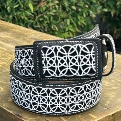 Guadalajara Western Wear Lazer Cut Leather Belt - Negro (Black) / Blanco (White)