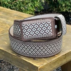 Guadalajara Western Wear Lazer Cut Leather Belt - Blanco (White) / Negro (Black)