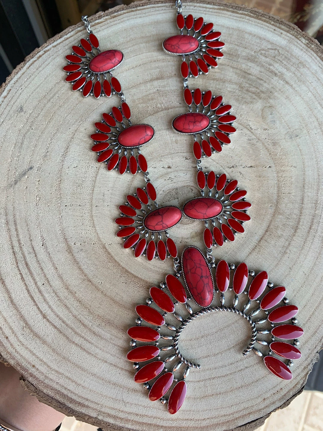 Guadalajara Western Wear Red Squash Blossom Necklace 3 Guadalajara Western Wear Red Squash Blossom Necklace