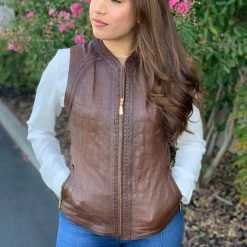 Guadalajara Western Wear Cuadra Bovine Engraved Design Leather Vest Women