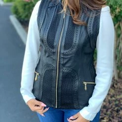 Guadalajara Western Wear Cuadra Black Bovine Leather Vest Women