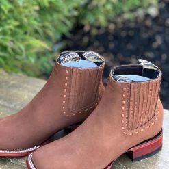 Guadalajara Western Wear Los Altos Women Wide Square Square Toe Chedron Suede Ankle Boot