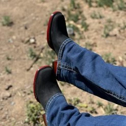 Guadalajara Western Wear Los Altos Women Wide Square Square Toe Black Suede Ankle Boot