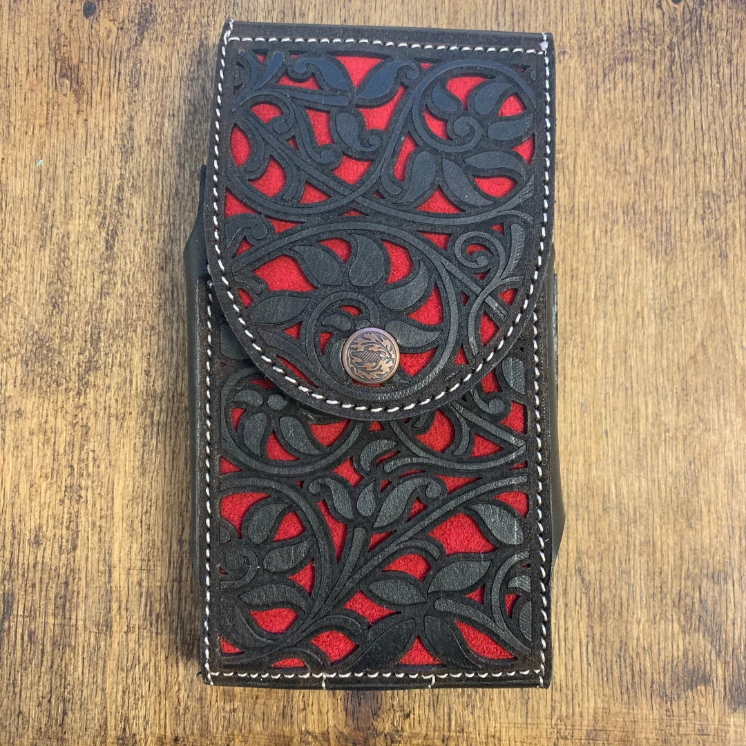 Guadalajara Western Wear Leather Tooled Black / Red Cell Phone Case 3 Guadalajara Western Wear Leather Tooled Black / Red Cell Phone Case