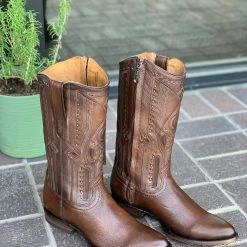 Guadalajara Western Wear Cuadra Brown Copenage Deer With Side Zipper Semi Oval Toe Cowboy Boots Men