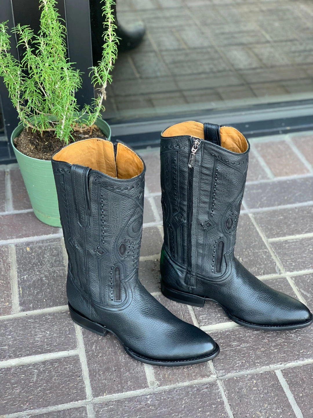 Guadalajara Western Wear Cuadra Black Deer With Side Zipper Semi Oval Toe Cowboy Boots 7 Guadalajara Western Wear Cuadra Black Deer With Side Zipper Semi Oval Toe Cowboy Boots