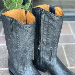 Guadalajara Western Wear Cuadra Black Deer With Side Zipper Semi Oval Toe Cowboy Boots 10 Guadalajara Western Wear Cuadra Black Deer With Side Zipper Semi Oval Toe Cowboy Boots